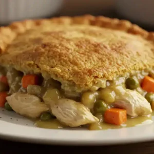 How to Make Chicken Cobbler Recipe – A Delicious Southern Recipe A golden-brown chicken cobbler recipe in a white ceramic dish, fresh from the oven.