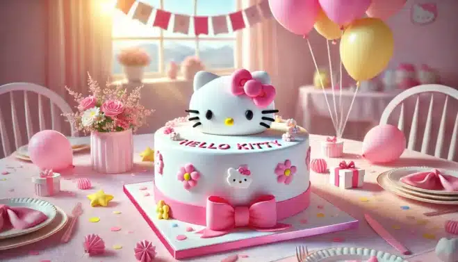 Hello Kitty Cake :Top 10 Stunning cakes for all Celebration! A beautifully decorated Hello Kitty cake with a pink bow, perfect for birthdays, baby showers, or themed gatherings.