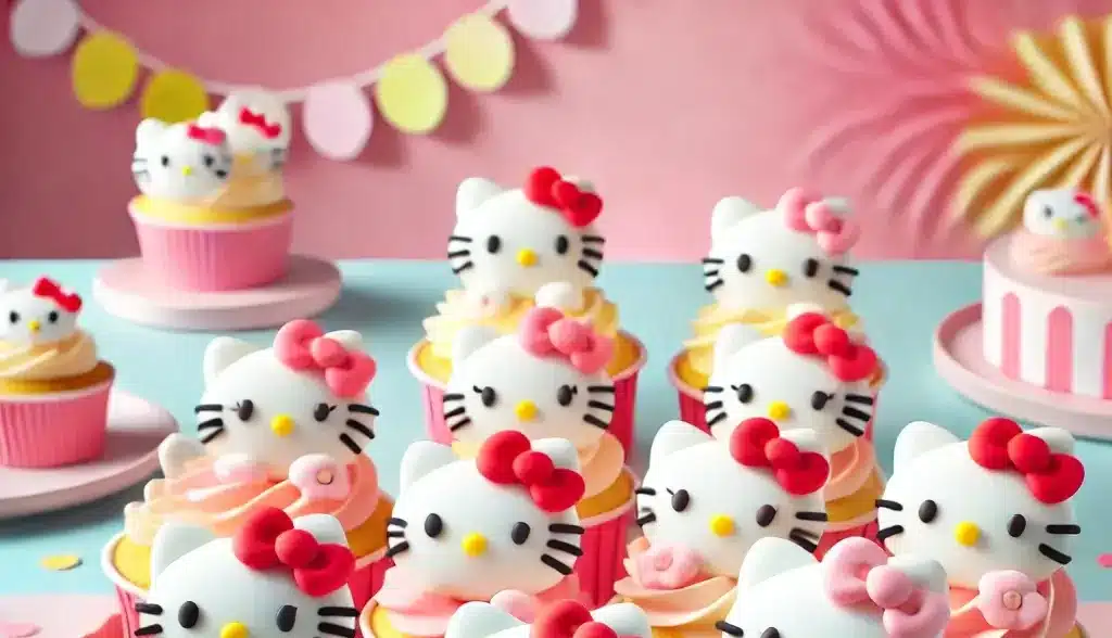 Hello Kitty Cake :Top 10 Stunning cakes for all Celebration! Hello Kitty cupcakes with fondant toppers, perfect for birthdays, themed parties, and dessert tables.