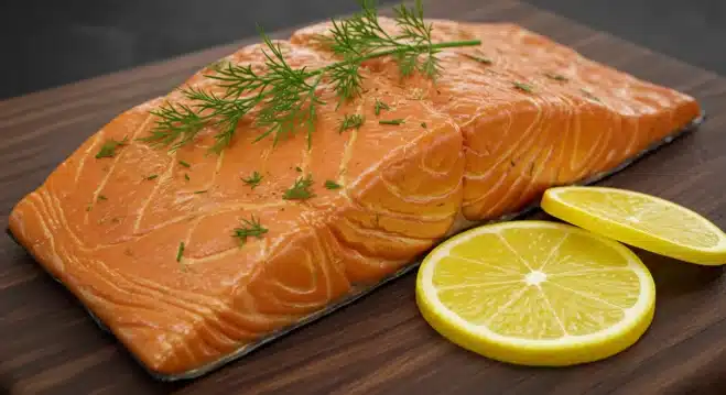 Pellet Grill Recipes: The Ultimate Guide to Mastering Wood-Fired Cooking Smoked salmon fillet with lemon and dill, perfectly cooked on a pellet grill for delicious pellet smoker recipes.
