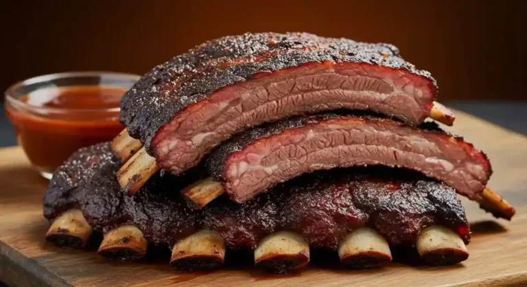 How to Make Smoked beef back Ribs Smoked beef back ribs with crispy bark, served on a wooden board with BBQ sauce.