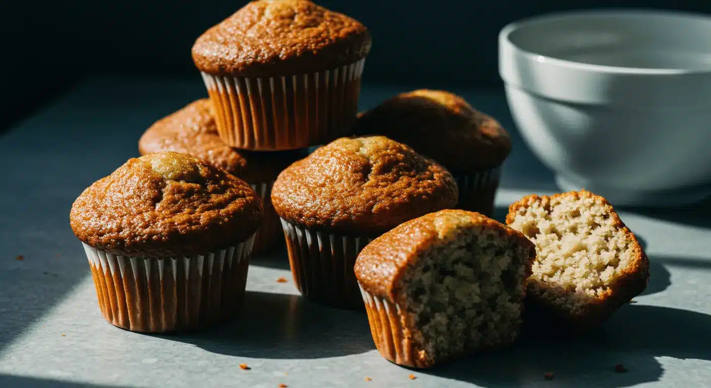 Banana Muffins Recipe: A Delightful and Easy Treat Banana muffins recipe featuring golden-brown muffins cooling on a rustic counter, with ripe bananas and a warm cup of coffee in the background.