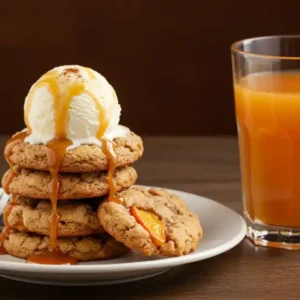 How to Make Peach Cobbler Cookies: A Delicious & Simple Recipe A stack of peach cobbler cookies served on a plate with a scoop of vanilla ice cream melting on top.