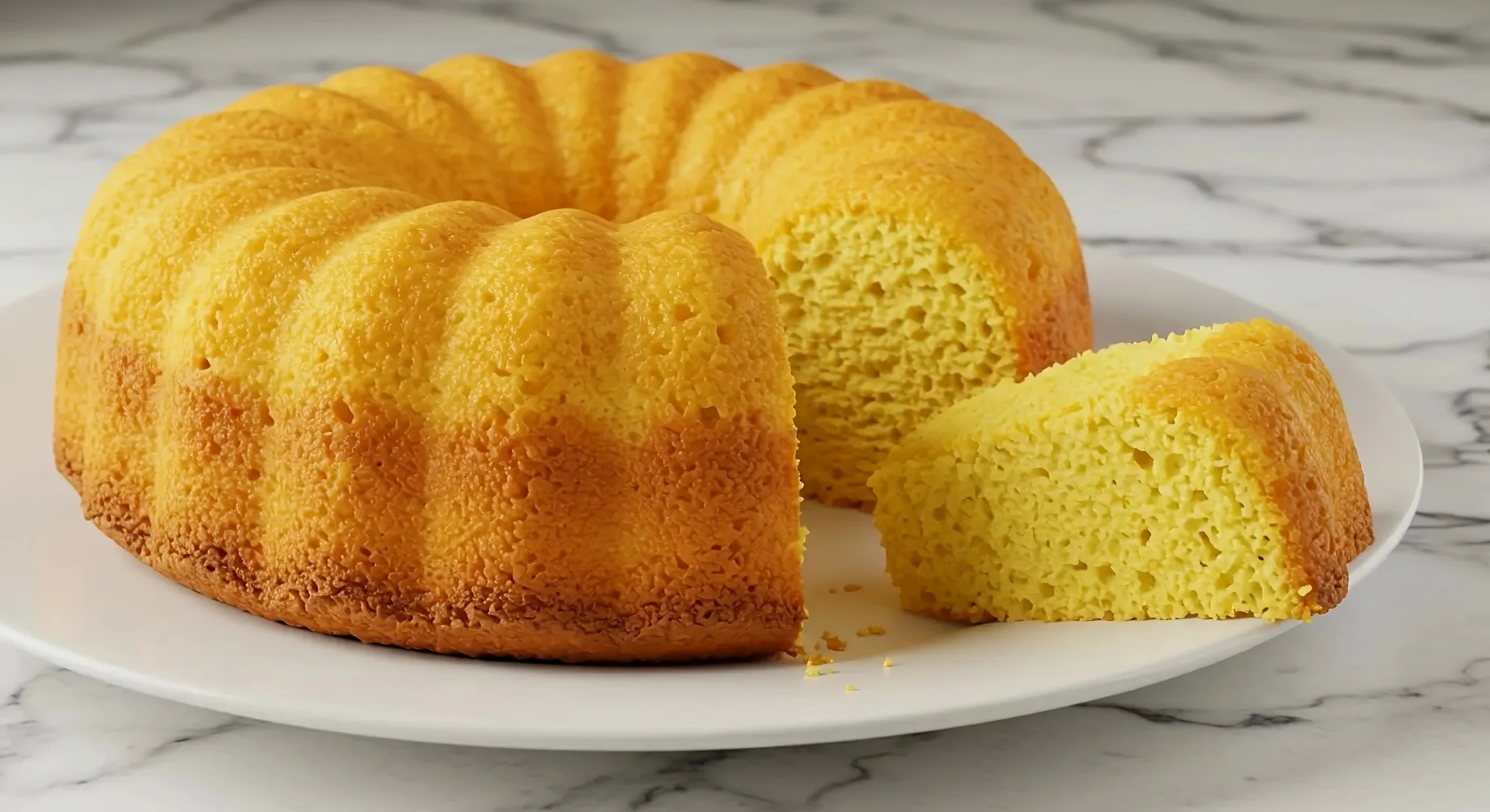 Bake This Lemon Pudding Cake Once, Crave It Forever Golden lemon pudding bundt cake with glossy glaze on marble countertop