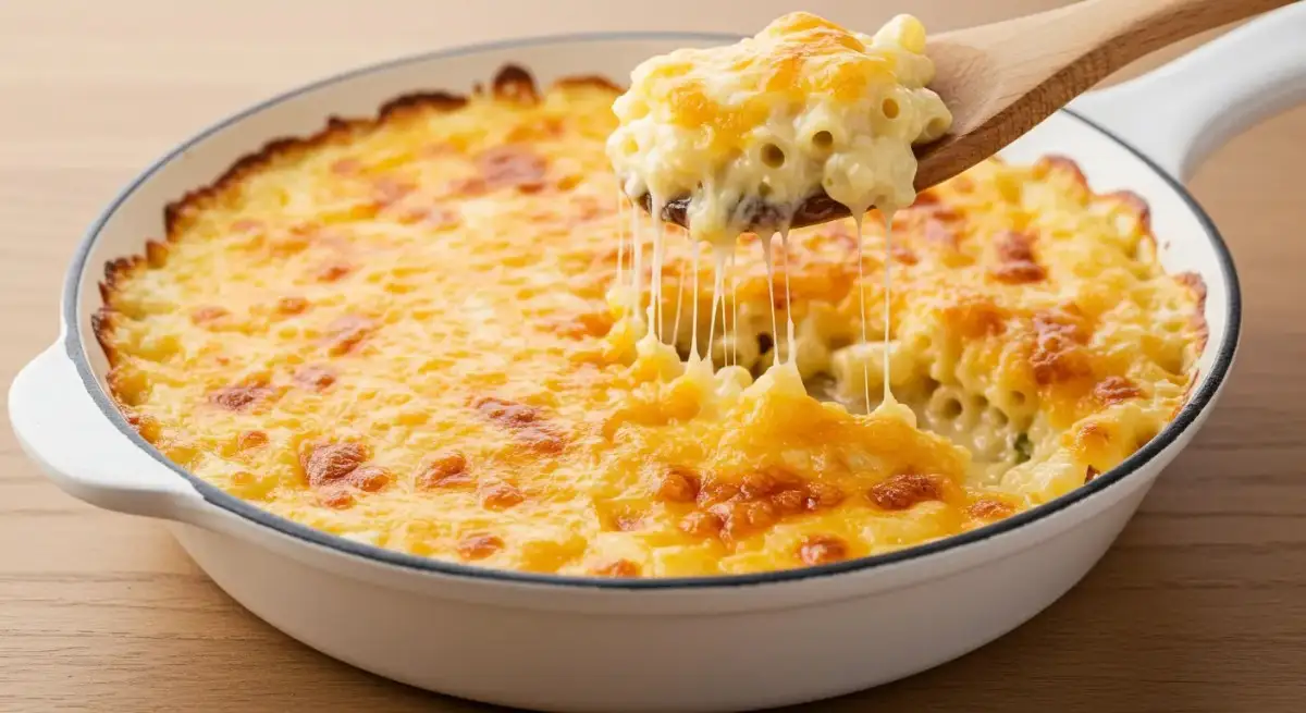 How to Make the Best Smoked Mac and Cheese – Step-by-Step Guide reamy smoked mac and cheese in a cast-iron skillet with a golden crust.