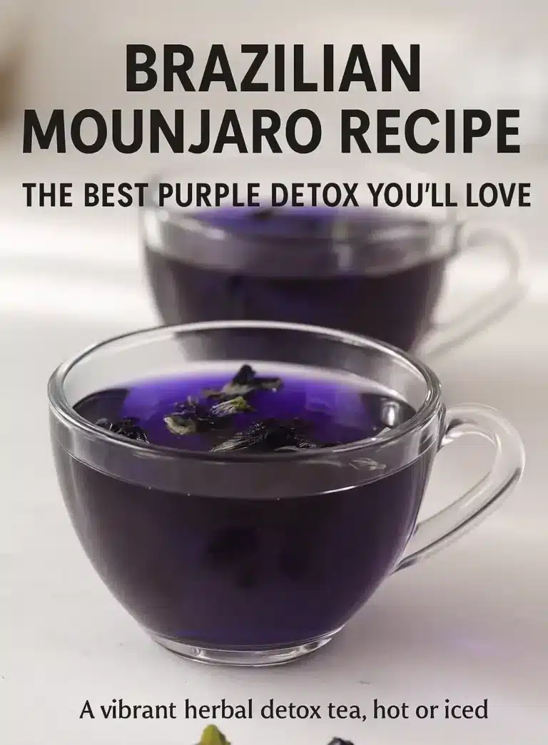 Brazilian Mounjaro Recipe – Vibrant Herbal Detox Tea Brazilian Mounjaro tea in two clear glass cups with floating flowers
