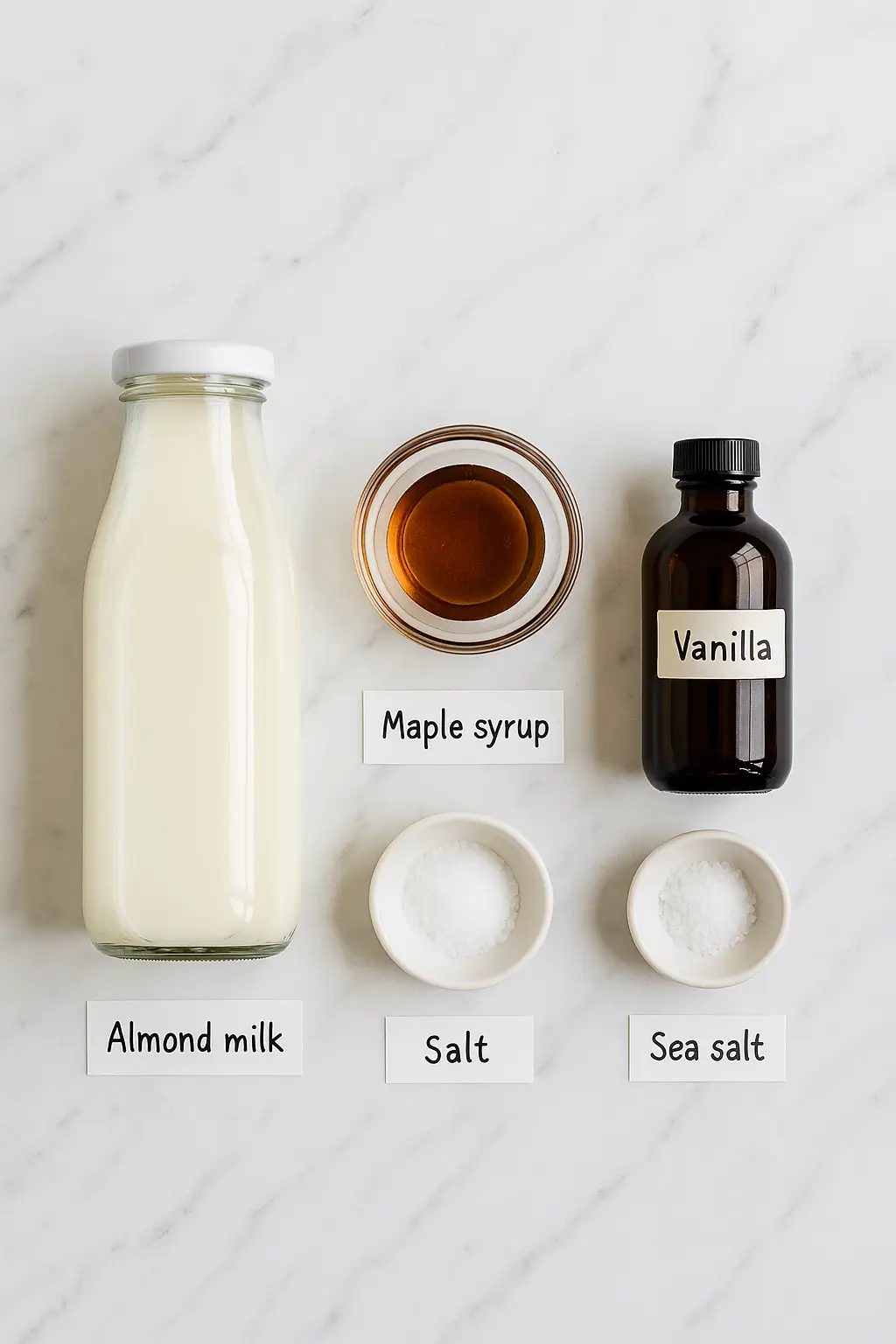 coffee-creamer-ingredients Homemade coffee creamer ingredients laid out on marble