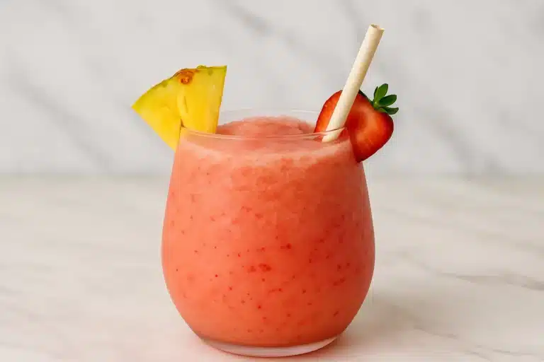 Bahama Mama Tropical Smoothie Recipe for a Refreshing Twist Bahama Mama tropical smoothie recipe served in a round glass with fruit garnish