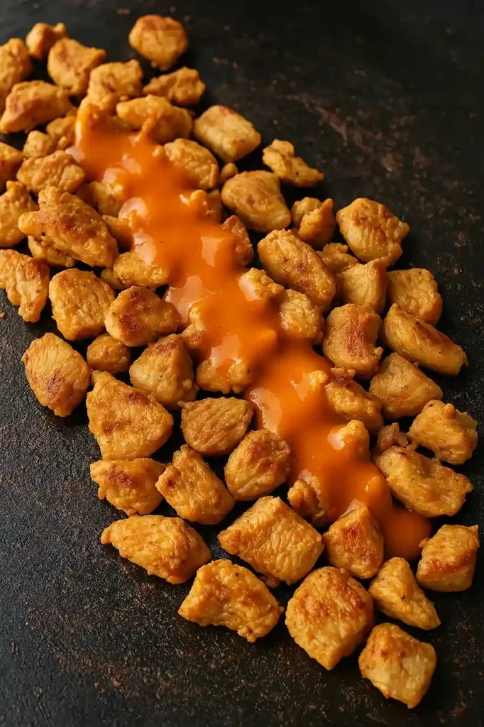 Buffalo Chicken Crunch Wraps: Crispy Flavor in Just 30 Minutes Seasoned chicken prepared for Buffalo Chicken Crunch Wraps