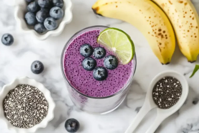 Chia In a Smoothie: The Powerful Everyday Boost You Didn’t Know you Needed chia in a smoothie with banana, blueberries, and raw seeds