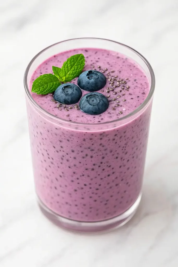 Chia In a Smoothie: The Powerful Everyday Boost You Didn’t Know you Needed chia in a smoothie close-up with banana, blueberries, and strawberry