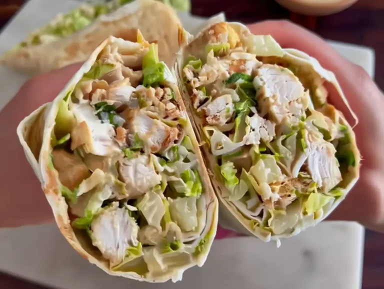 Chicken Caesar Wrap – A Quick and Flavorful Lunch You’ll Love Chicken Caesar Wrap sliced with romaine and parmesan