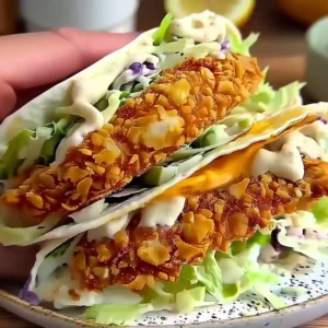 Crispy Chicken Burger Folded Wrap for Quick & Easy Summer Dinners crispy chicken burger folded wrap with melted cheese and lettuce