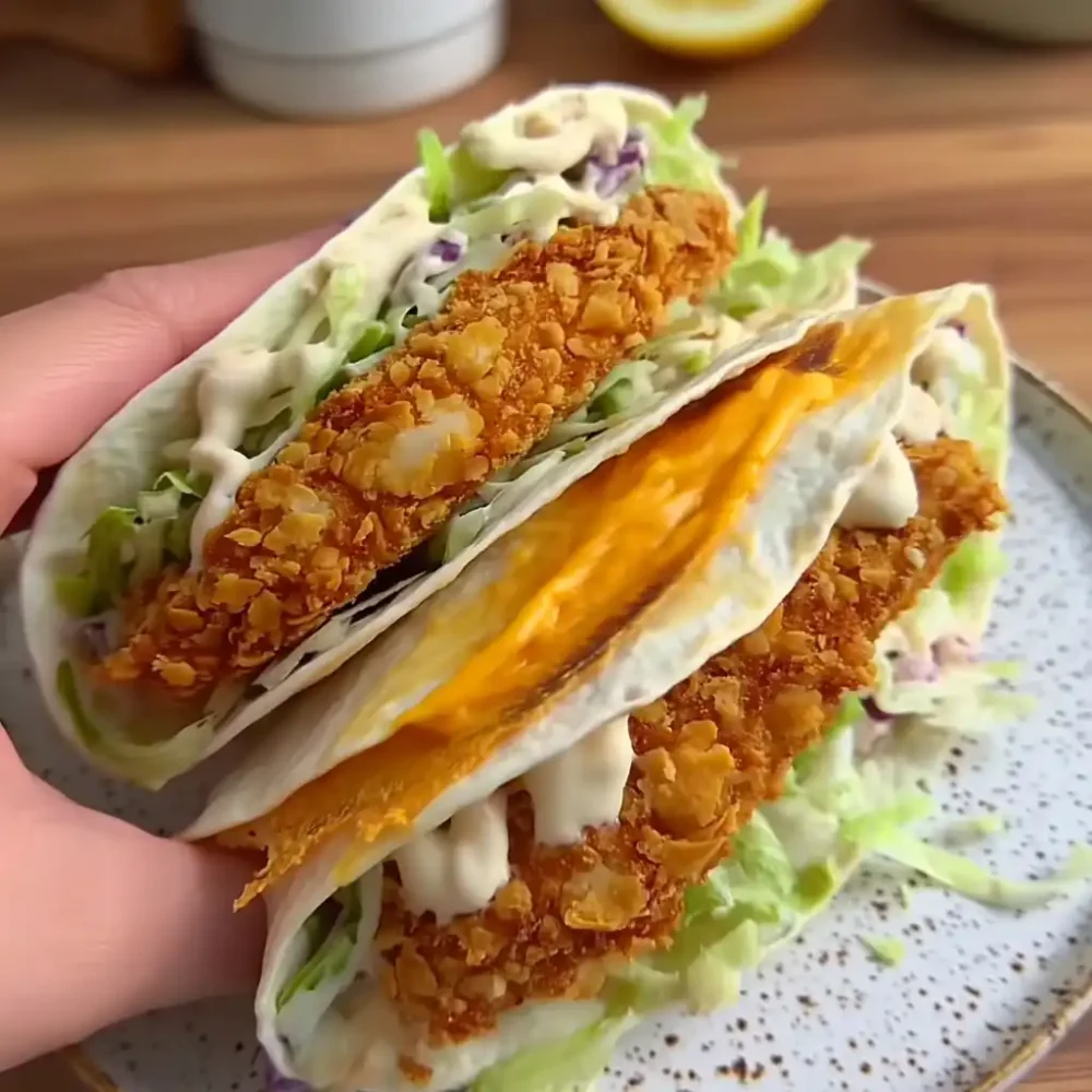 crispy chicken burger folded wrap served hot and cheesy