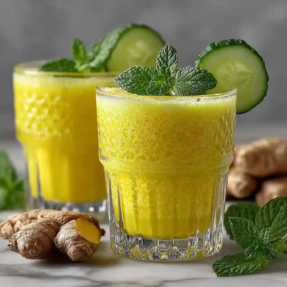 cucumber and pineapple detox served chilled in a glass with mint