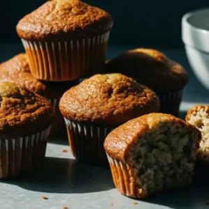 Banana Muffins Recipe: A Delightful and Easy Treat Golden banana muffins in natural light, with one broken open showing soft texture