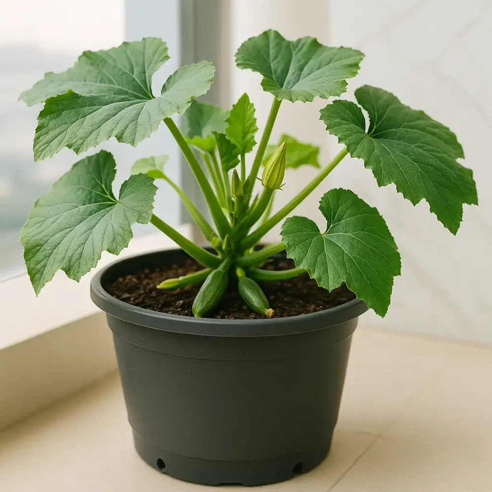how to grow zucchini in a pot on a small balcony with healthy leaves