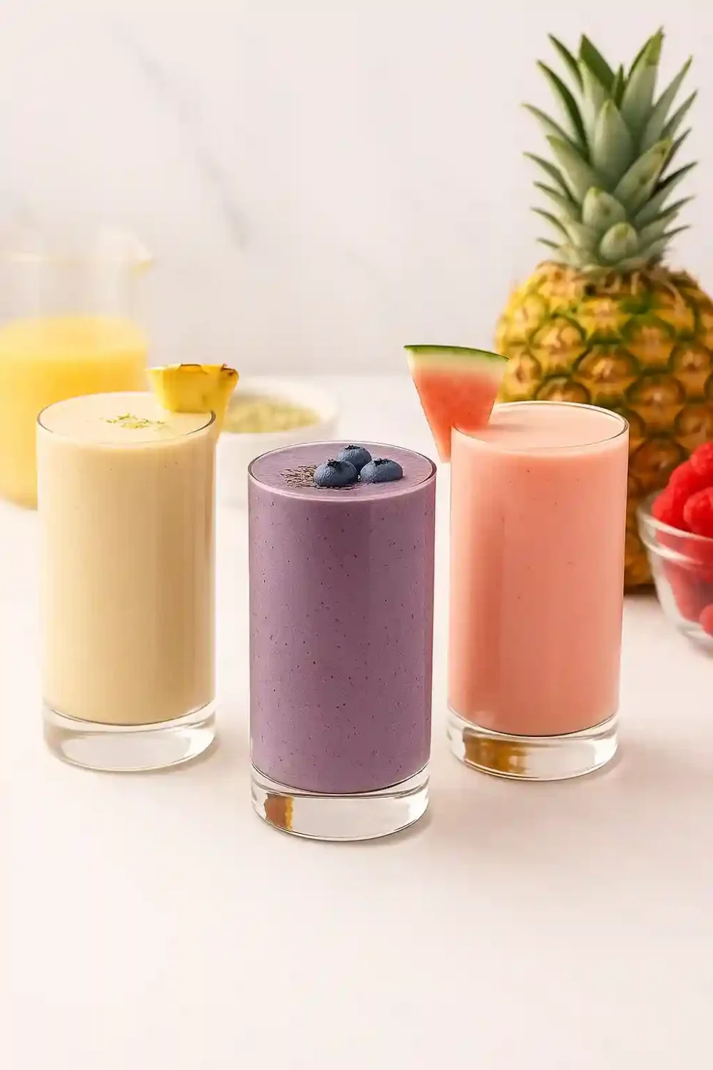 How to make a smoothie served in clean glasses with fresh fruit