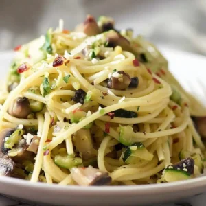 Pasta with Zucchini and Mushrooms – Your 20-Minute Weeknight Saver Pasta with zucchini and mushrooms in a white ceramic bowl