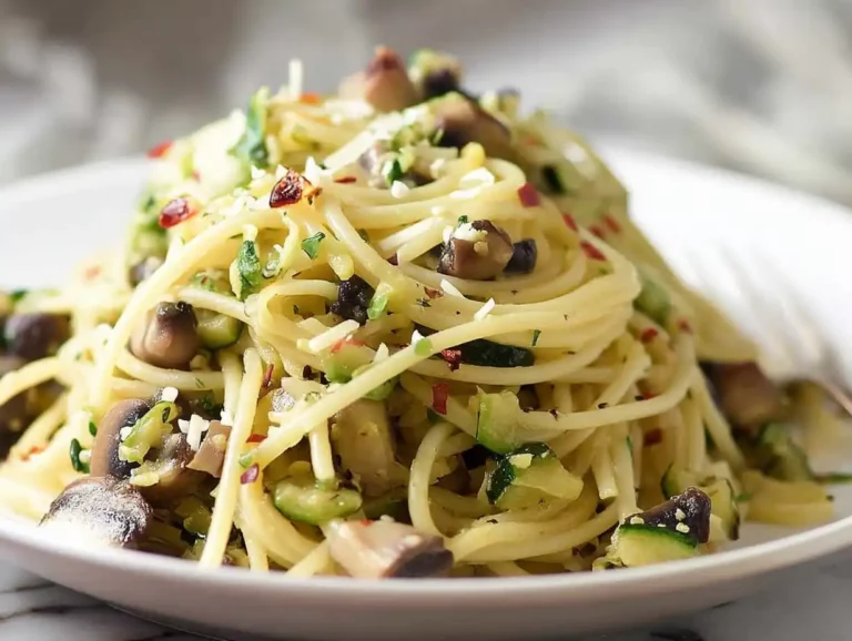 Pasta with Zucchini and Mushrooms – Your 20-Minute Weeknight Saver Pasta with zucchini and mushrooms in a white ceramic bowl