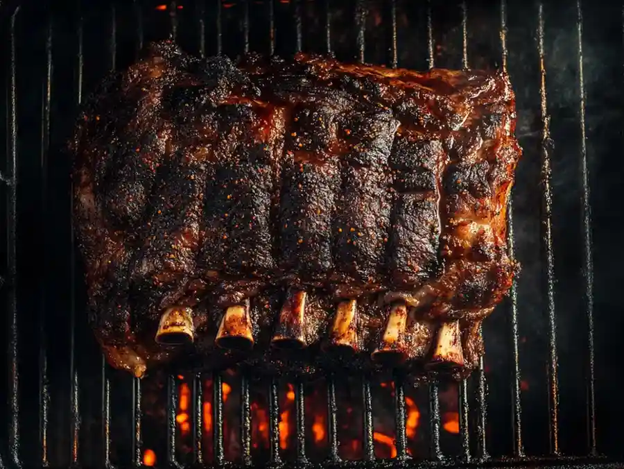 rib roast on a pellet grill with crispy bark and juicy center