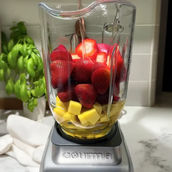 strawberry mango lemonade blender with fresh fruit