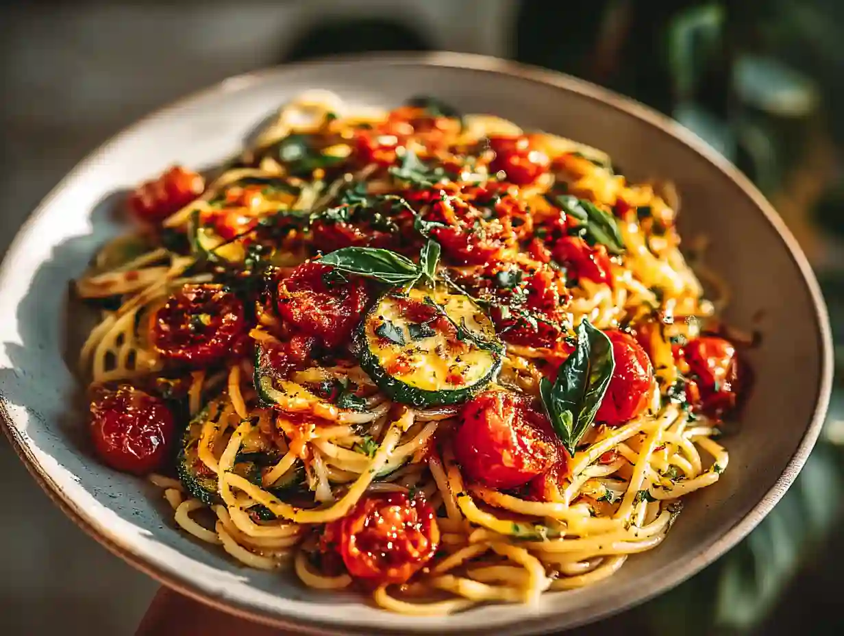 Zucchini and Tomato Pasta Recipe Everyone Can Master in Minutes Zucchini and Tomato Pasta Recipe served with cherry tomatoes, zucchini, and fresh basil