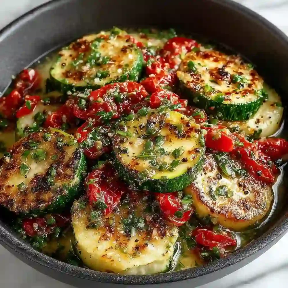 zucchini with tomato in a vibrant skillet for a quick healthy dinner