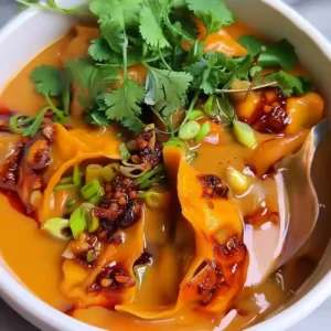 5 Minute Katsu Coconut Mango Gyoza Bowl: My Favorite Quick Lunch Bowl Gyoza coconut mango bowl topped with crispy chili oil and fresh coriander