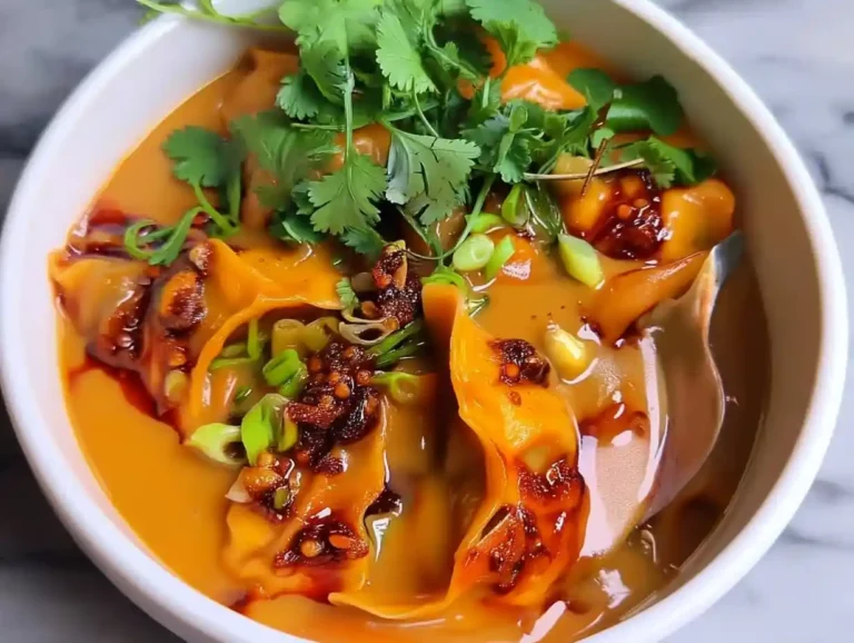 5 Minute Katsu Coconut Mango Gyoza Bowl: My Favorite Quick Lunch Bowl Gyoza coconut mango bowl topped with crispy chili oil and fresh coriander