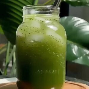 Matcha Chia Seed Lemonade: The Ultimate Summer Gut-Friendly Drink Matcha chia seed lemonade in tall glass over ice on marble countertop