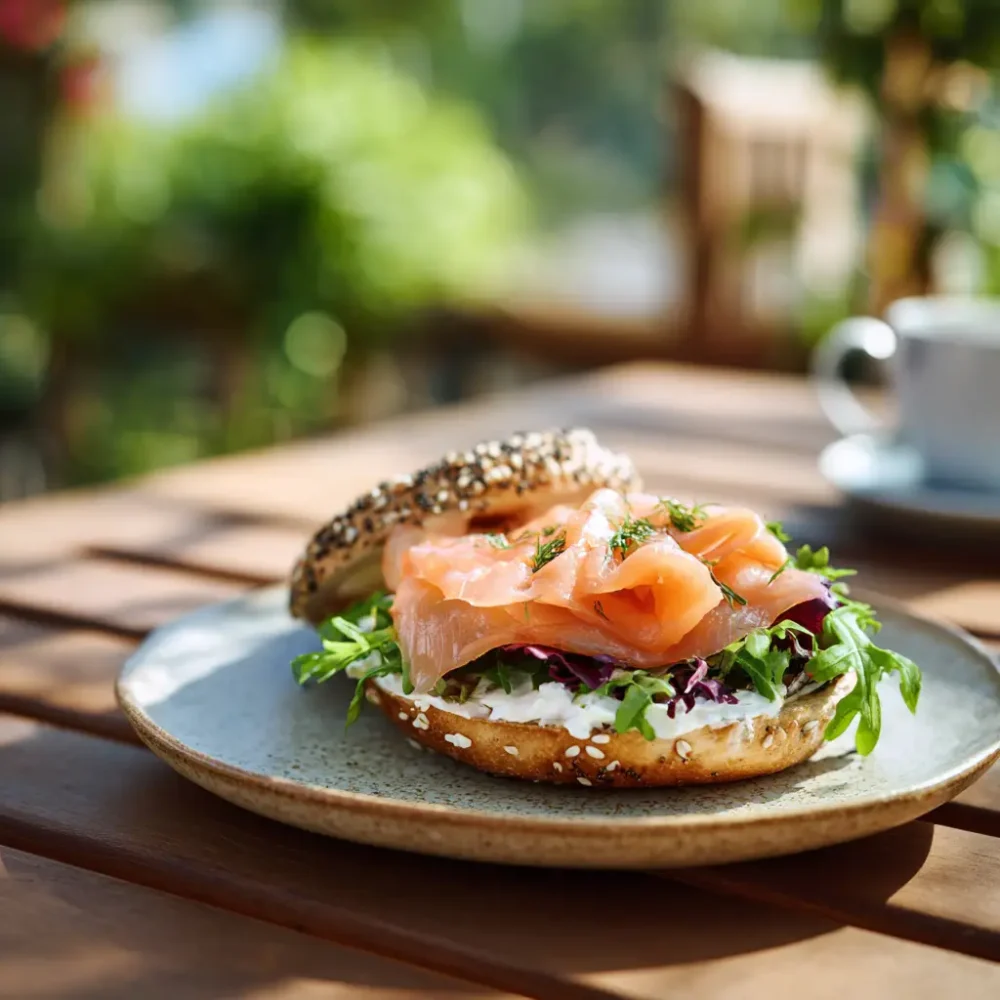Cold smoked trout served on bagel with dill and cream cheese