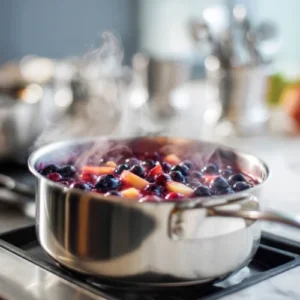 Blueberry Cobbler Coffee Recipe: A Homemade Treat Bursting With Flavor Blueberry and apple cooking in a saucepan for cobbler coffee