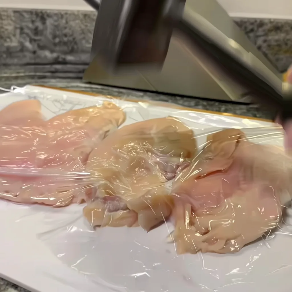 Chicken Bruschetta – Quick Summer Dinner in 15min Chicken Bruschetta prep with chicken breasts being flattened