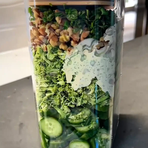 Creamy Cucumber Avocado Broccoli Salad – 5 Minute Recipe for Fresh Flavor Creamy cucumber avocado broccoli salad ingredients in prism container