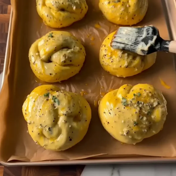 giant garlic knots brushed with butter and herbs