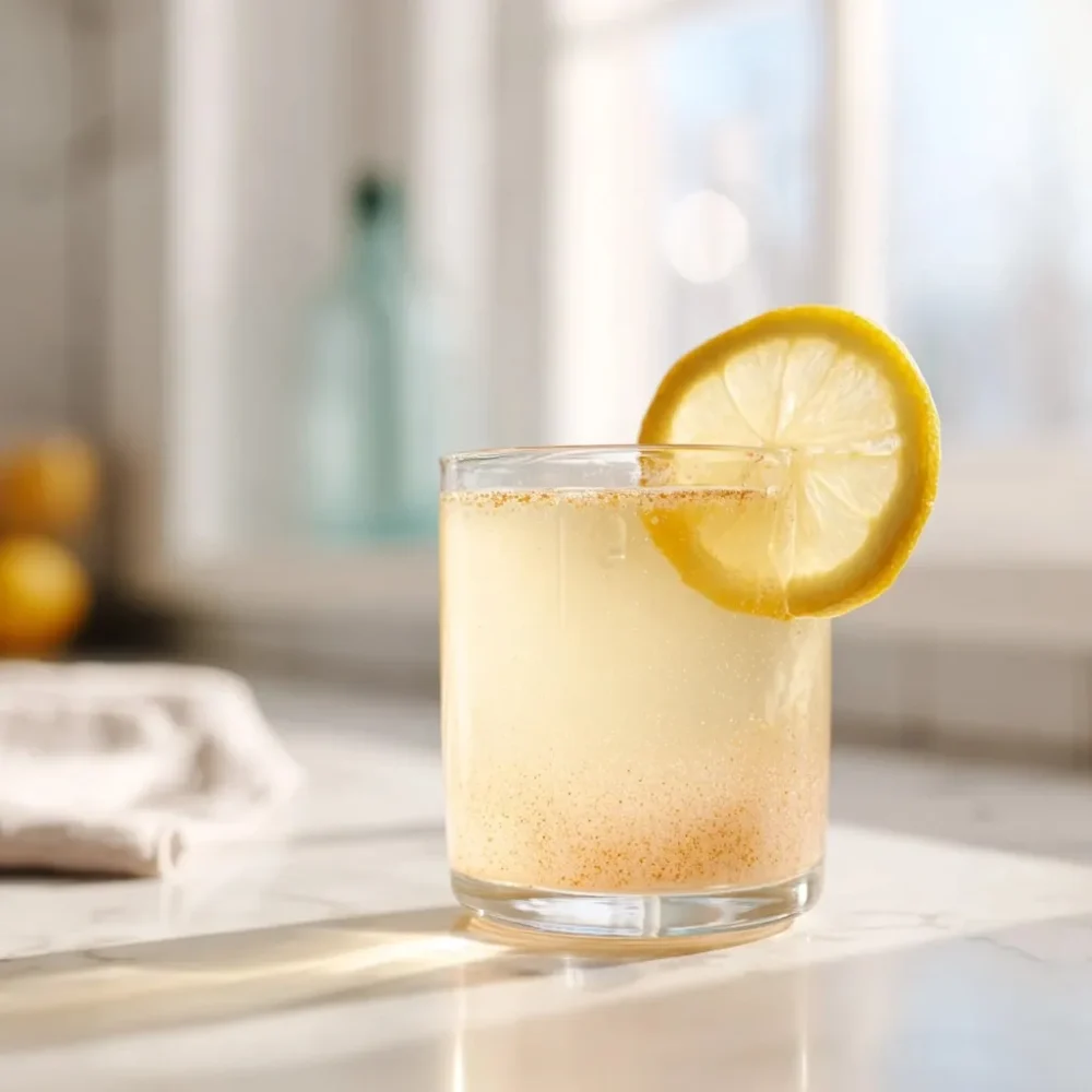 Himalayan Pink Salt Weight Loss Recipe: A Simple Daily Detox Himalayan pink salt weight loss drink in a clear glass with lemon slice