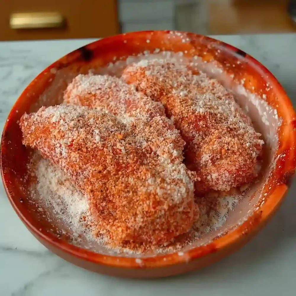 Hot Honey Glazed Chicken Tenders coated in seasoned flour before frying