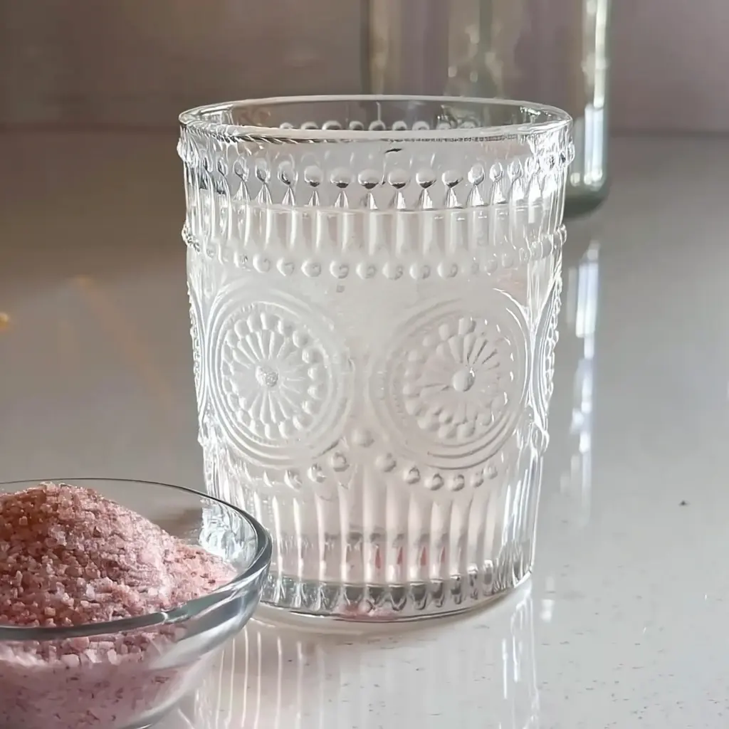 Japanese Pink Salt Recipe for Morning Detox & Weight Loss Japanese pink salt recipe in a clear glass with lemon and salt