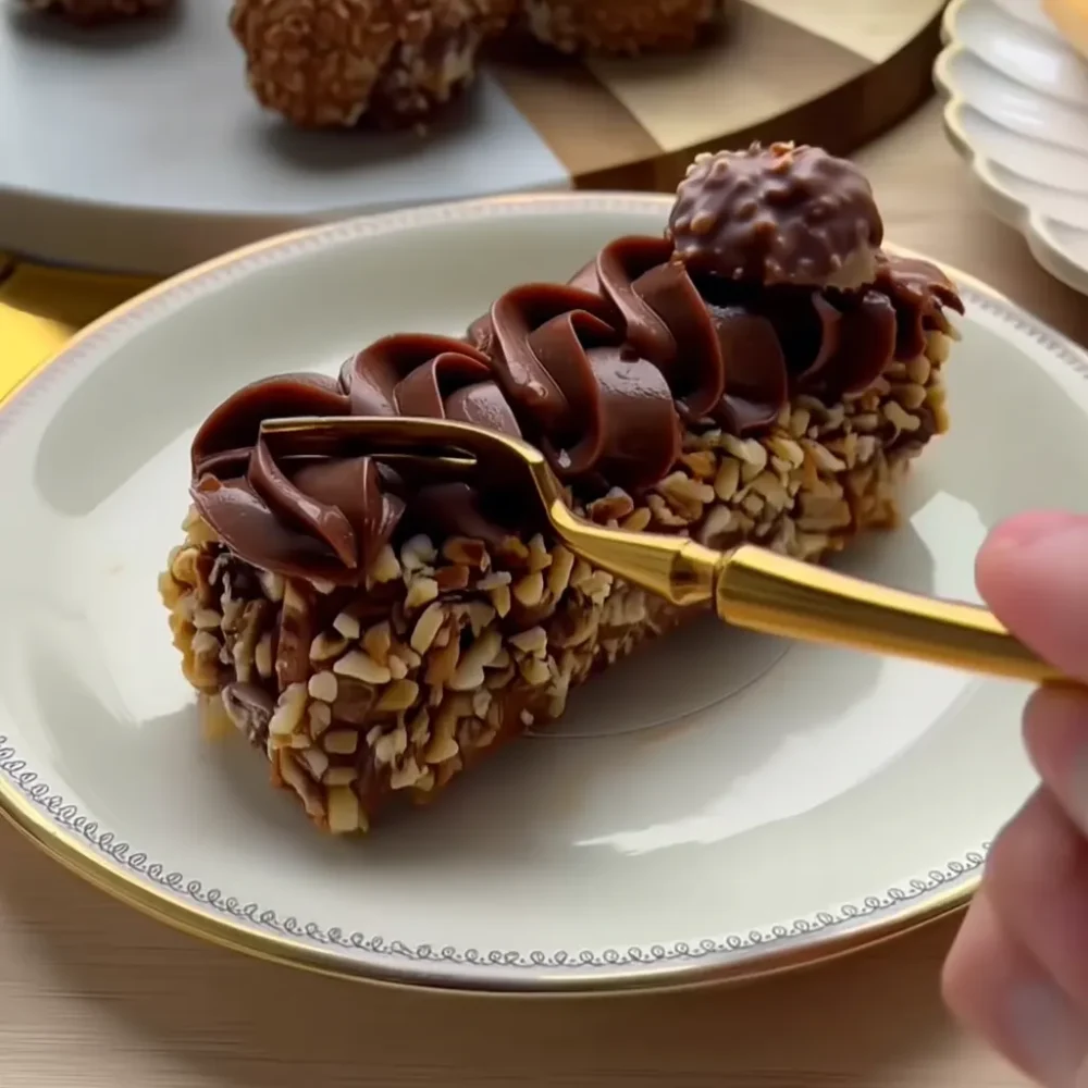 No Bake Ferrero Rocher-copycat Desserts: Irresistible Homemade Bites No Bake Ferrero Rocher-copycat Desserts stacked with cream and hazelnuts