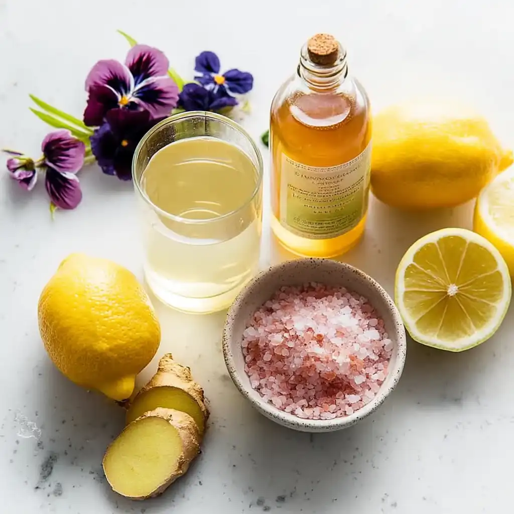 Pink Salt Mounjaro Recipe: A Natural Morning Fat-Burning Ritual pink salt mounjaro recipe ingredients flat lay