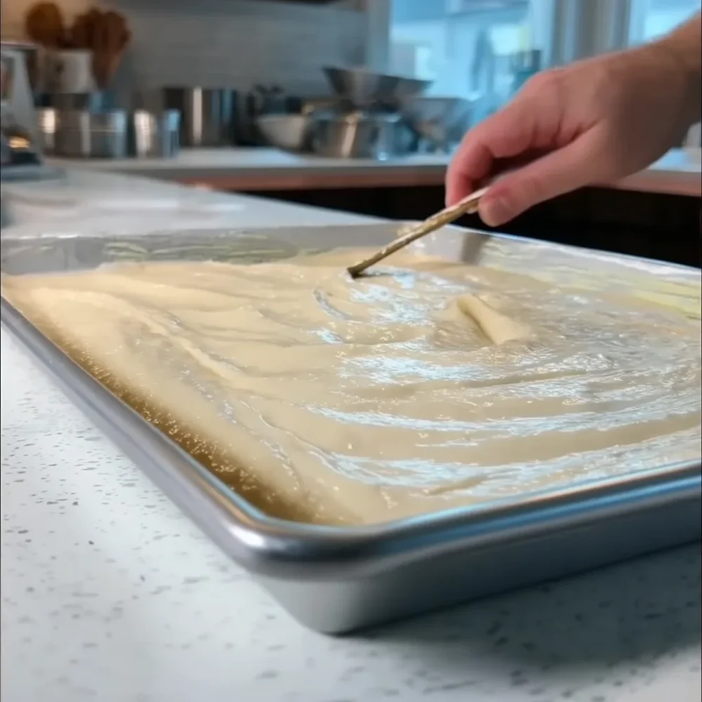 Sheet pan pancakes batter spread evenly before baking