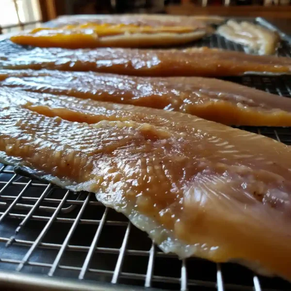 Lake trout with salt and spruce tips on board