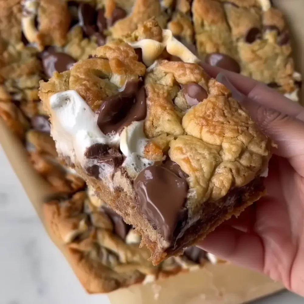 S’mores Cookie Bars: Gooey, Crunchy & Chocolatey in Every Bite S’mores Cookie Bars with golden tops and gooey marshmallow layers