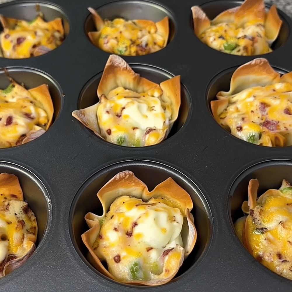 Baked southwest cream cheese wontons golden and crisp in muffin tray