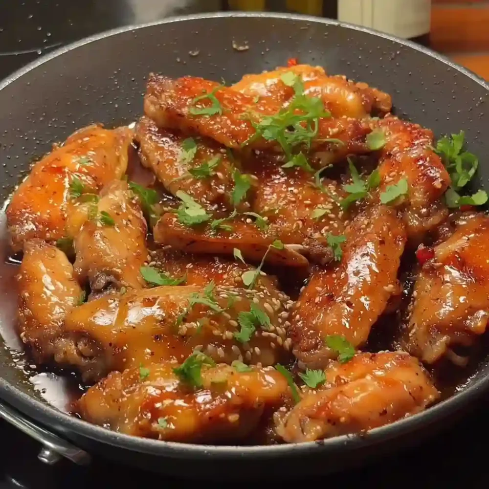 Sticky stove top chicken wings coated in glossy glaze
