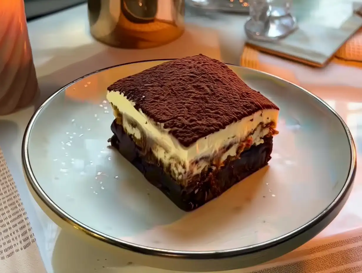 Tiramisu brownies topped with cocoa