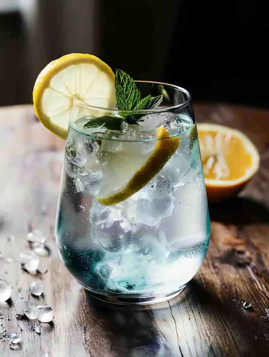 Blue Salt Trick Recipe – Natural Mineral Drink for Hydration & Energy Glass of blue salt trick drink with lemon slices and mint