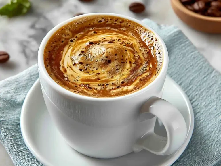 Breve Coffee Recipe: Creamy Espresso Delight Breve coffee in a white ceramic mug with dense microfoam