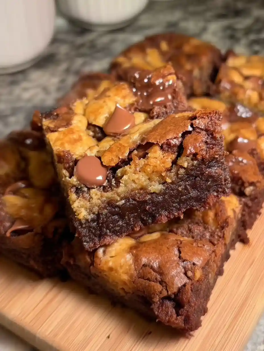 Brookies Recipe: Fudgy Brownie & Chewy Cookie in One Bite Freshly baked Brookies cut into squares